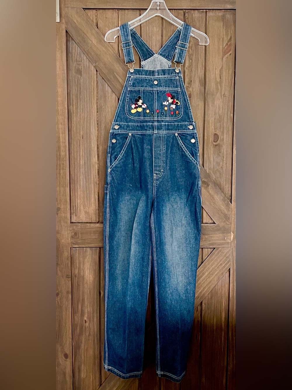 Disney Women’s Denim Overalls Small Embroidered Mickey Minnie Cotton